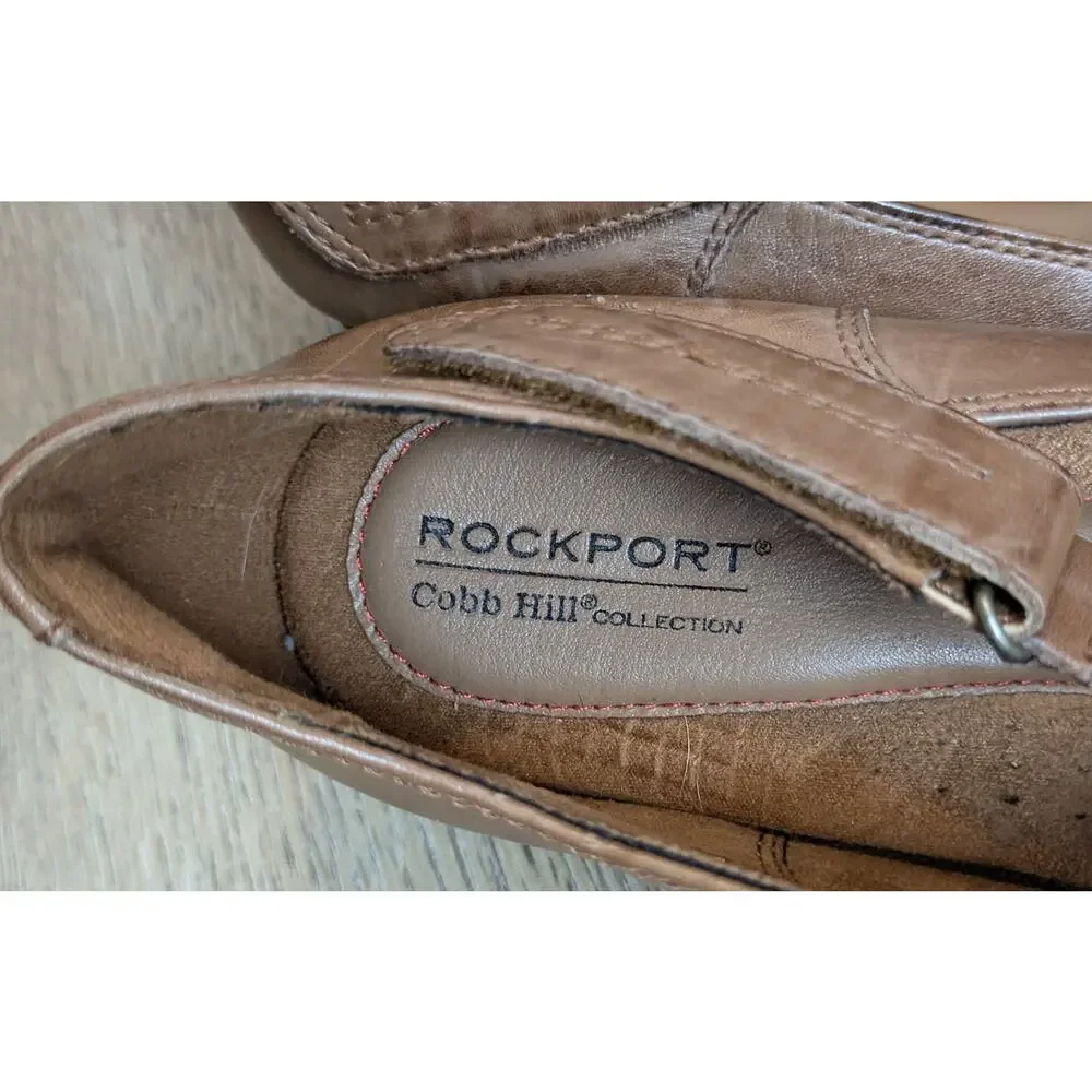 Rockport Cobb Hill Leather Wedge Heels 9.5 Brown Mary Jane Strappy Comfort Shoe